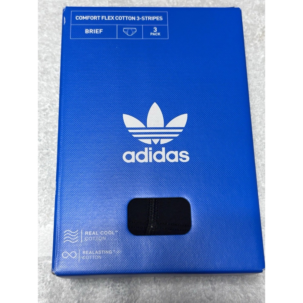 Men's Adidas L Comfort Flex Cotton Three Stripes Black Three Pack Briefs NIB